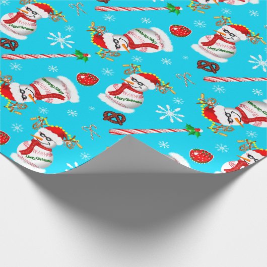 Kerstfeest op honkbal Snowman Cadeaupapier (Hoek)