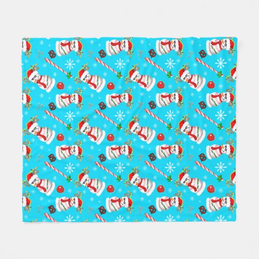 Kerstfeest op honkbal Snowman Fleece Deken (Voorkant (Horizontaal))
