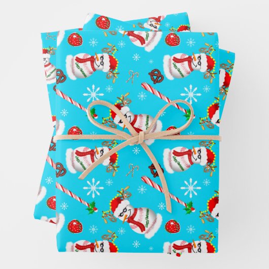 Kerstfeest op honkbal Snowman Inpakpapier Vel (In situ)