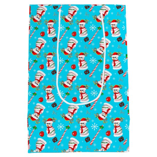 Kerstfeest op honkbal Snowman Medium Cadeauzakje (Achterkant)