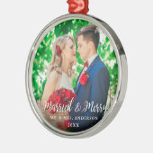 Kerstfeest op huwelijksfeest W Metalen Ornament (Links)