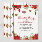 Kerstfeest Ornamenten & Poinsettia Kaart (Voorkant / Achterkant)