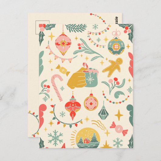 Kerstfeest ornamenten uitnodiging (Voorkant / Achterkant)