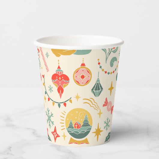 Kerstfeest ornamenten uitnodiging papieren bekers (Voorkant)
