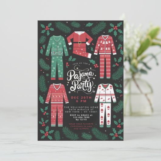 Kerstfeest Pajama Feest Pajama Party Kaart (Staand voorkant)
