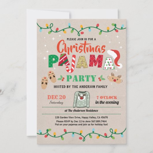 Kerstfeest pajama feestfeest kaart (Voorkant)
