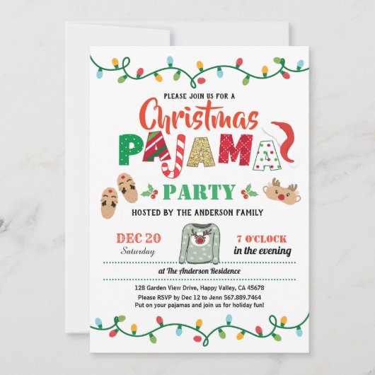 Kerstfeest pajama feestfeest kaart (Voorkant)