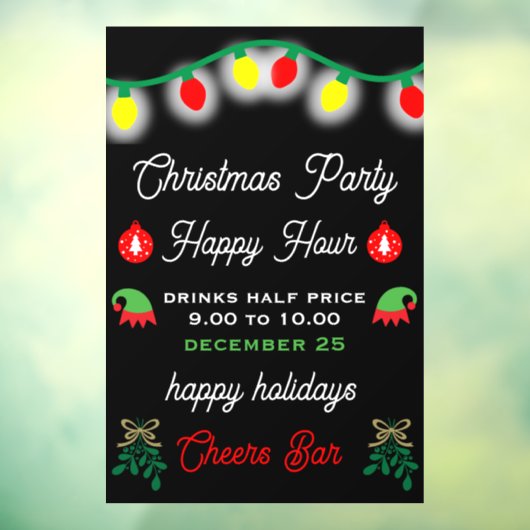 Kerstfeest Party Happy Hour Promotie Raamsticker (Vel 3)