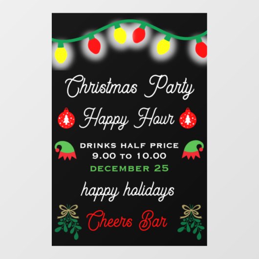 Kerstfeest Party Happy Hour Promotie Raamsticker (Vel)