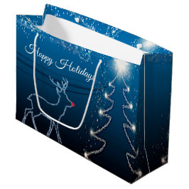Kerstfeest Party Rendier Boom Blauwe Lucht Glanzen Groot Cadeauzakje