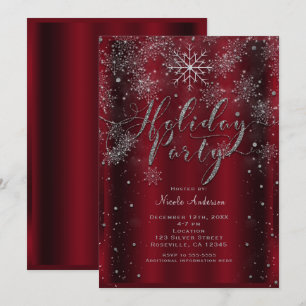 Kerstfeest Party Sneeuwvlok Elegant Rood Zilver Mo Kaart