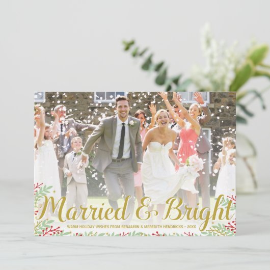 Kerstfeest | Pas getrouwd Holiday-fotokaart Feestdagenkaart (Staand voorkant)
