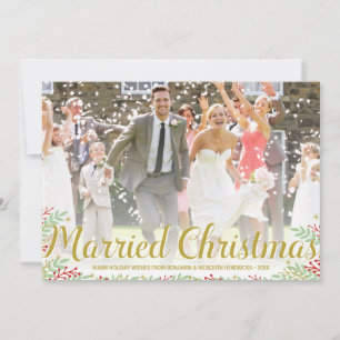 Kerstfeest   Pas getrouwd Holiday-fotokaart Feestdagenkaart