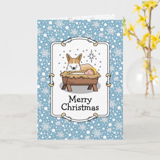 kerstfeest Pembroke Welsh Corgi (red1) Fun Kaart (Gele Bloem)