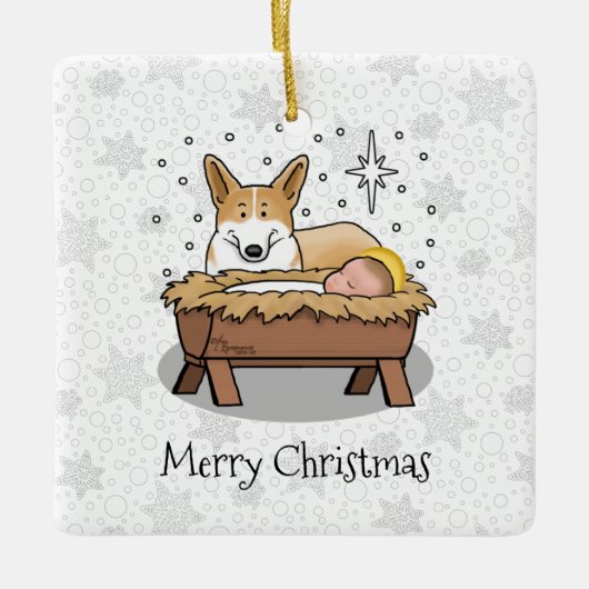 kerstfeest Pembroke Welsh Corgi (red1) Fun Keramisch Ornament (Voorkant)
