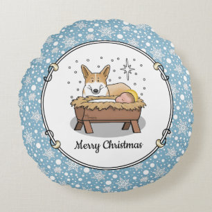kerstfeest Pembroke Welsh Corgi (red1) Fun Rond Kussen