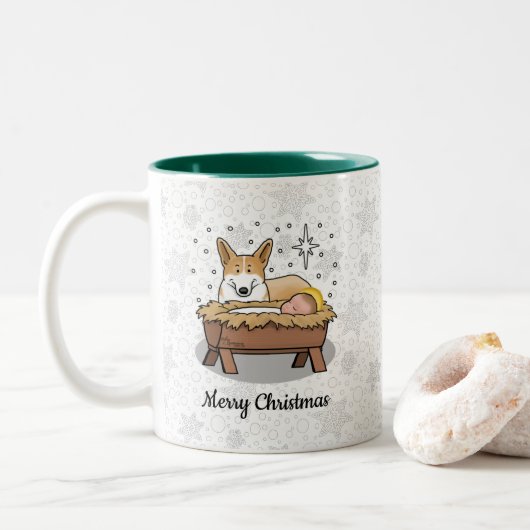 kerstfeest Pembroke Welsh Corgi (red1) Fun Tweekleurige Koffiemok (Met donut)