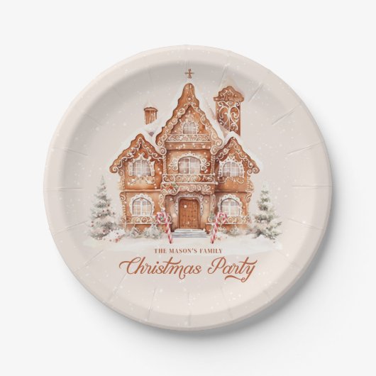 Kerstfeest peperkoek huis gepersonaliseerd papieren bordje (Voorkant)