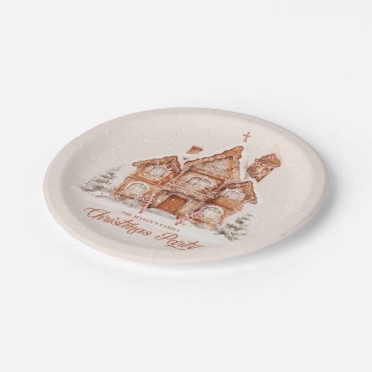 Kerstfeest peperkoek huis gepersonaliseerd papieren bordje (Gekanteld)