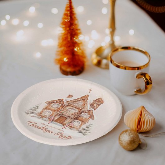 Kerstfeest peperkoek huis gepersonaliseerd papieren bordje