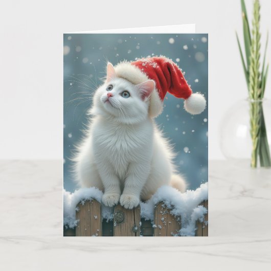 Kerstfeest Pet op White Cat Feestdagen Kaart (Voorkant)