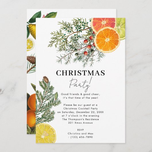 Kerstfeest Pijnbomen & Citroen Winter Botanisch Kaart (Voorkant / Achterkant)