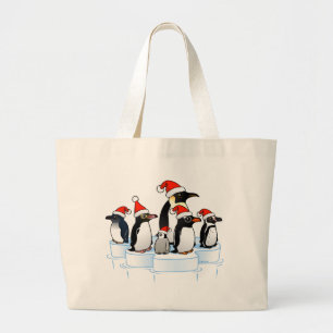 Kerstfeest Pinguïn Grote Tote Bag