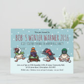 Kerstfeest Pinguïn Sneeuwballengevecht Cartoon Kaart (Staand voorkant)