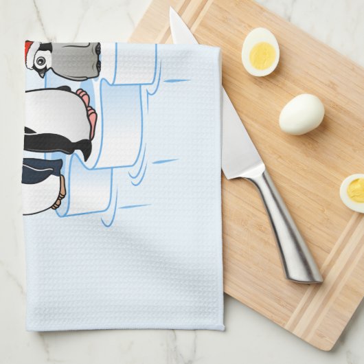 Kerstfeest Pinguïn Theedoek (Quarter Fold)