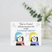 Kerstfeest Pinguïn Uitnodigingen (Staand voorkant)