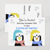 Kerstfeest Pinguïn Uitnodigingen (Voorkant / Achterkant)