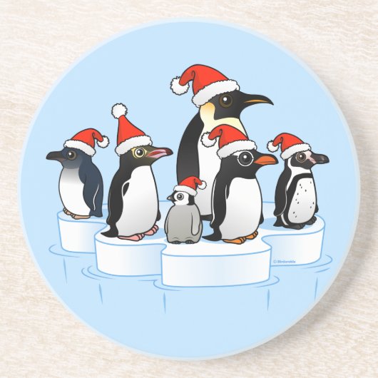 Kerstfeest Pinguïn Zandsteen Onderzetter (Voorkant)