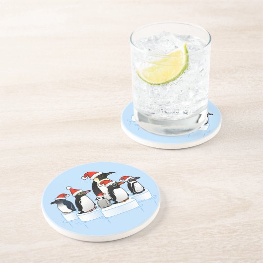 Kerstfeest Pinguïn Zandsteen Onderzetter (Zijkant)