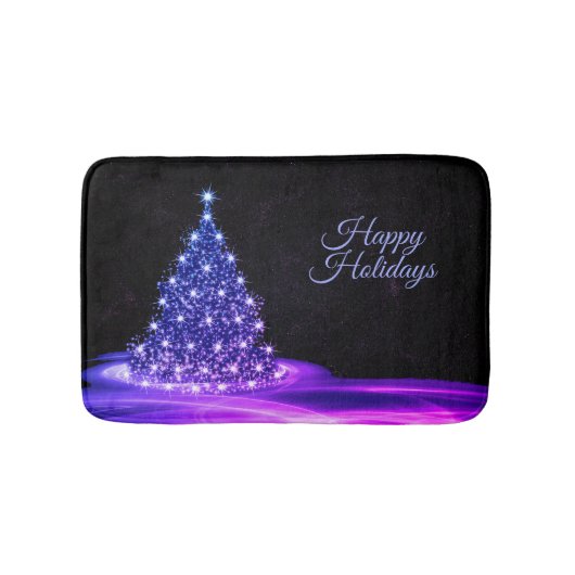 Kerstfeest Pink Blauwe Boom Winter Zwart Rustiek Badmat (Voorkant)
