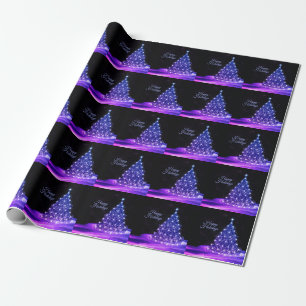 Kerstfeest Pink Blauwe Boom Winter Zwart Rustiek Cadeaupapier