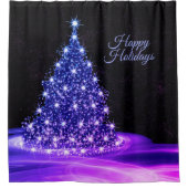 Kerstfeest Pink Blauwe Boom Winter Zwart Rustiek Douchegordijn (Voorkant)