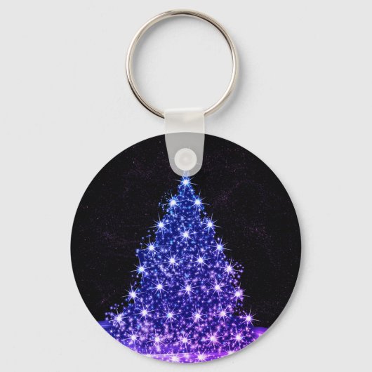 Kerstfeest Pink Blauwe Boom Winter Zwart Rustiek Sleutelhanger (Voorkant)