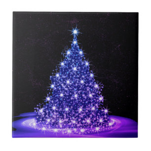 Kerstfeest Pink Blauwe Boom Winter Zwart Rustiek Tegeltje