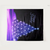 Kerstfeest Pink Blauwe Boom Winter Zwart Rustiek Wandkleed (Voorkant (horizontaal))