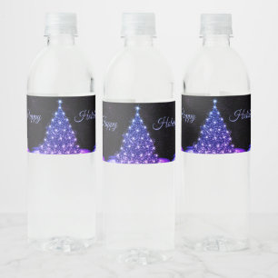 Kerstfeest Pink Blauwe Boom Winter Zwart Rustiek Waterfles Etiket