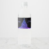 Kerstfeest Pink Blauwe Boom Winter Zwart Rustiek Waterfles Etiket (Voorkant)