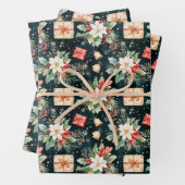 Kerstfeest Poinsettia Bloemen Inpakpapier Vel (In situ)