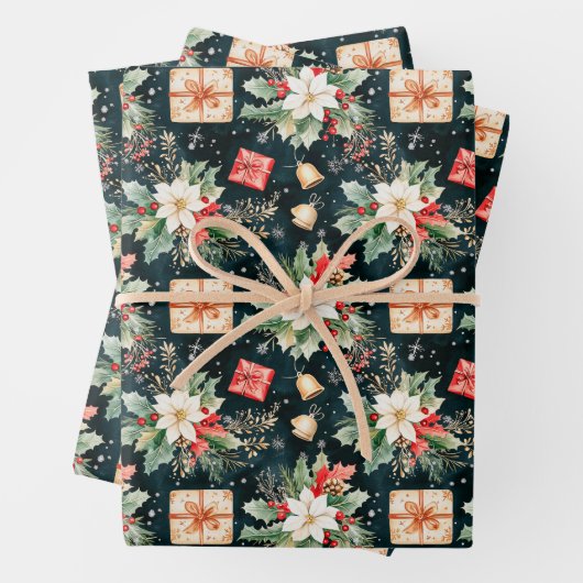 Kerstfeest Poinsettia Bloemen Inpakpapier Vel (In situ)