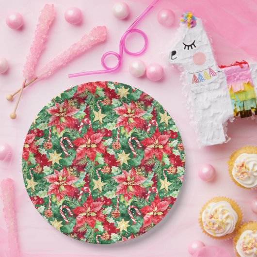 Kerstfeest Poinsettia Bloemen Papieren Bordje (Feest)