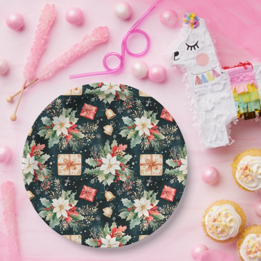 Kerstfeest Poinsettia Bloemen Papieren Bordje (Feest)