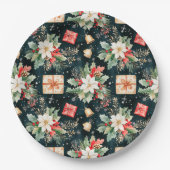 Kerstfeest Poinsettia Bloemen Papieren Bordje (Voorkant)