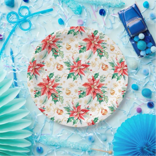 Kerstfeest Poinsettia Bloemen Papieren Bordje (Feest)