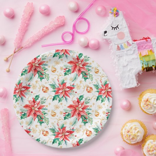 Kerstfeest Poinsettia Bloemen Papieren Bordje (Feest)