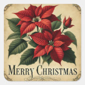 KERSTFEest POINSETTIA RETRO Vierkante Sticker (Voorkant)