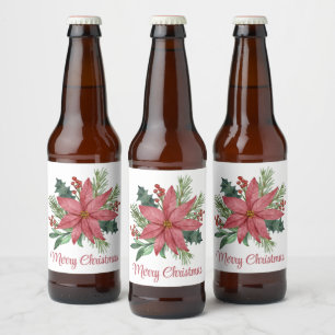 Kerstfeest Poinsettia Rode Bloemen Bier Etiket